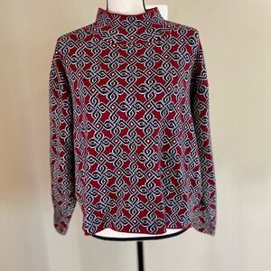 Anthropologie Red and Blue Geometric Long Sleeve Top